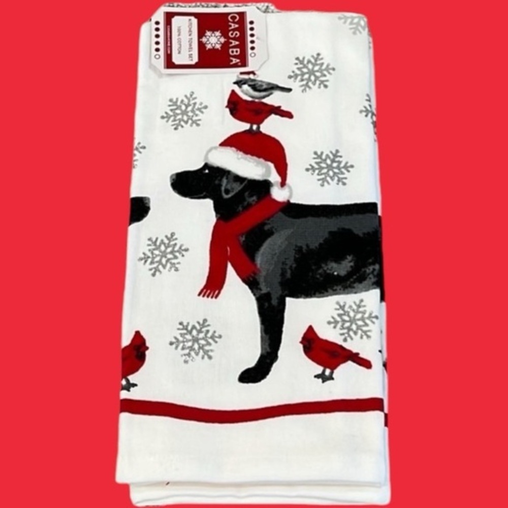 Casaba - 4/$98 - ‘Black Lab/Birds’ Dish towels (2). NWT